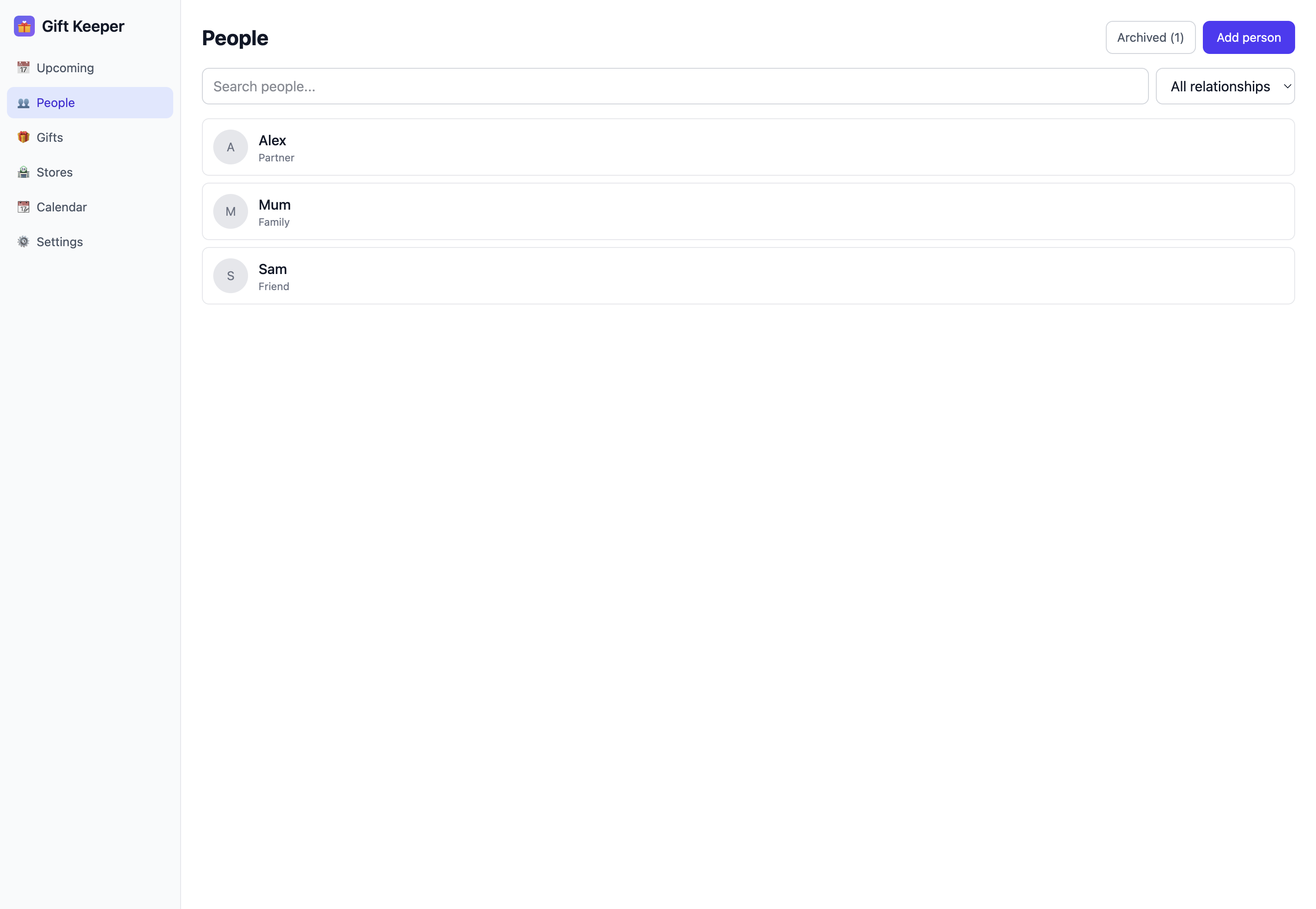 People list with photos and interests