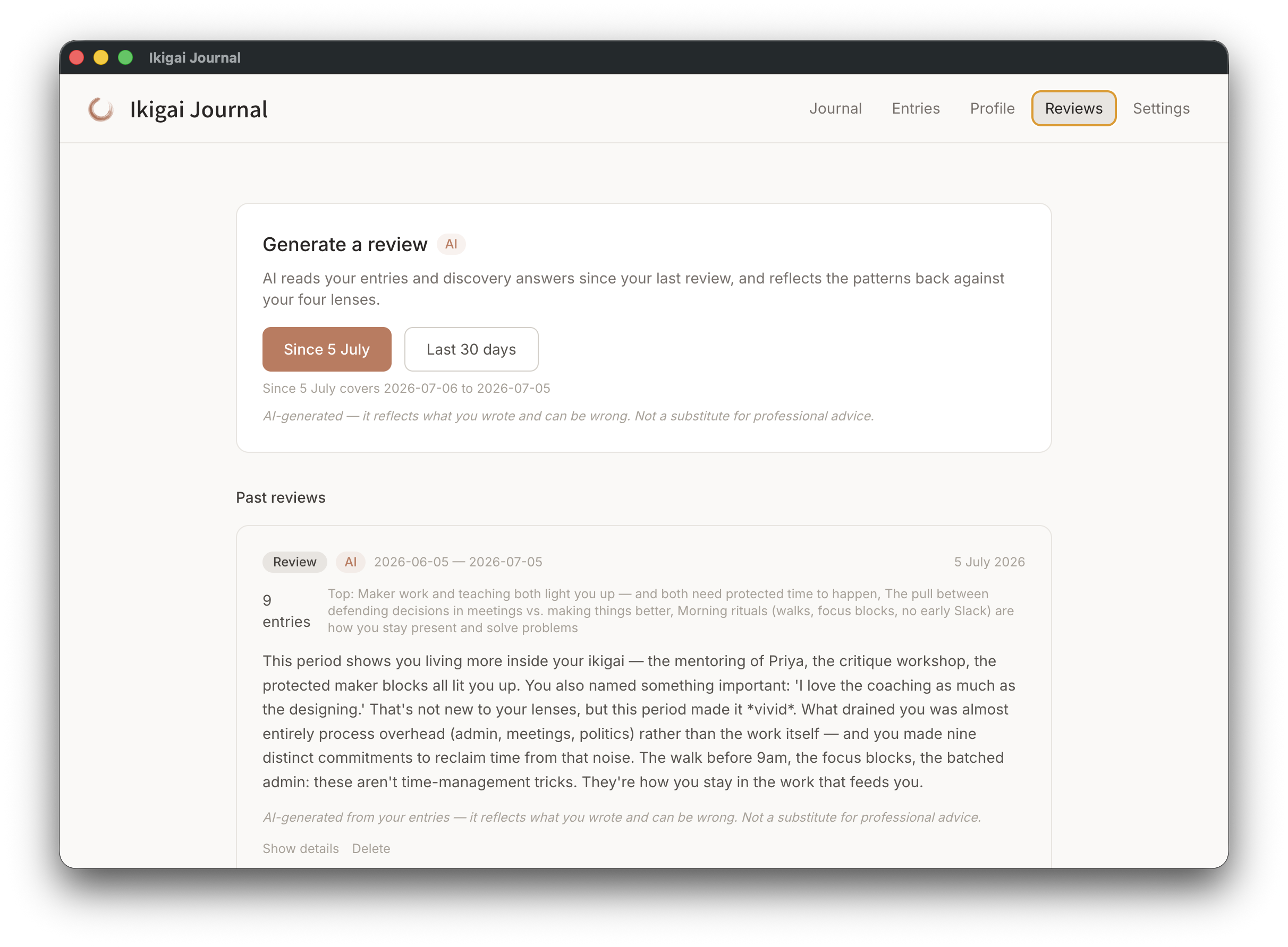 AI-generated review of patterns over time