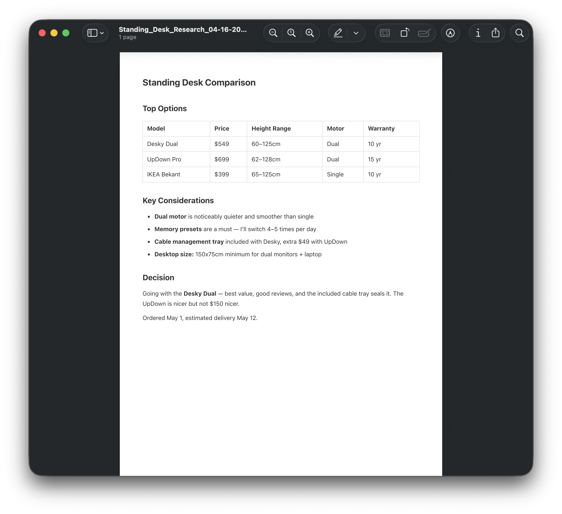 PDF export with clean formatting and tables