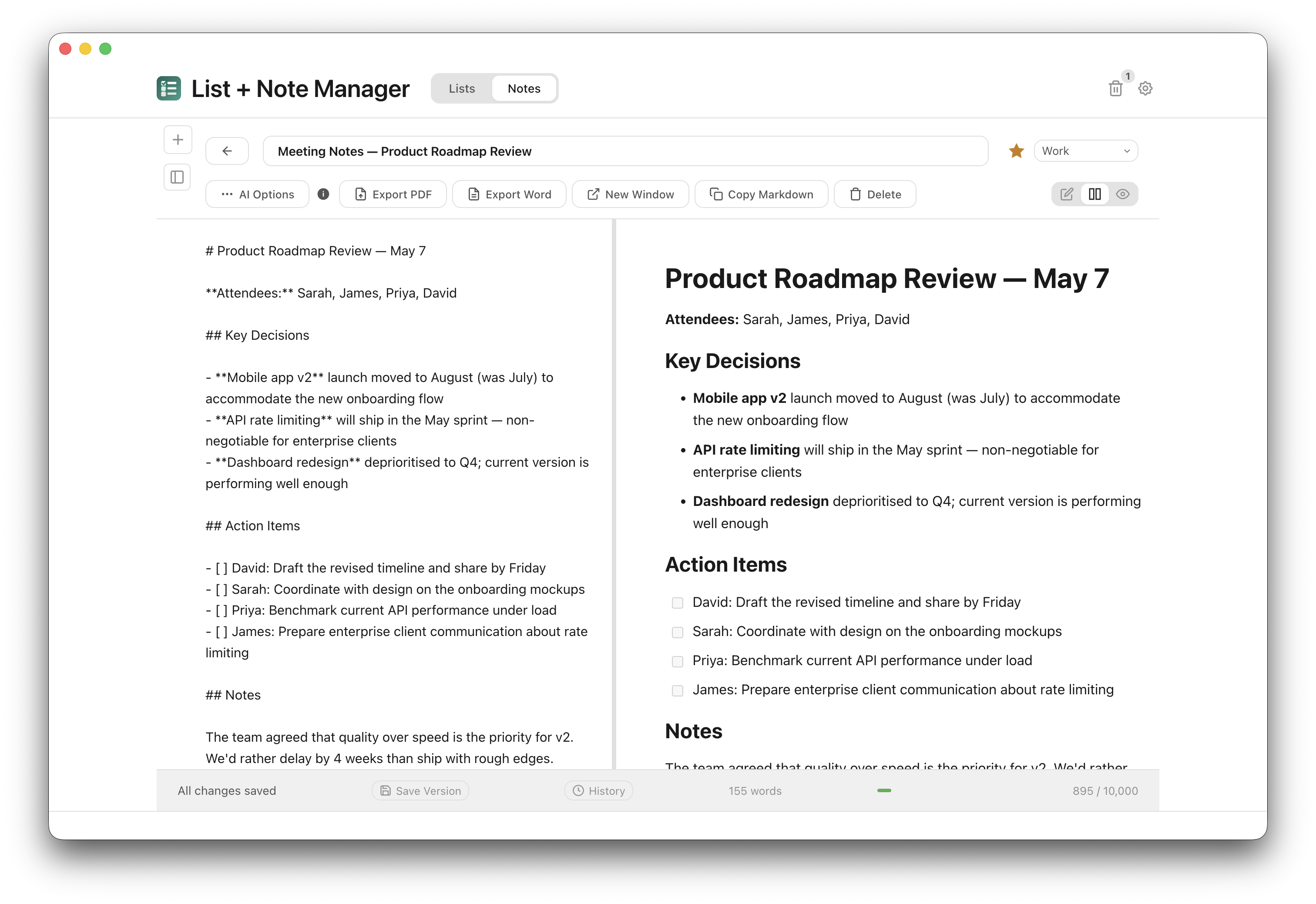 Split pane Markdown editor with live preview