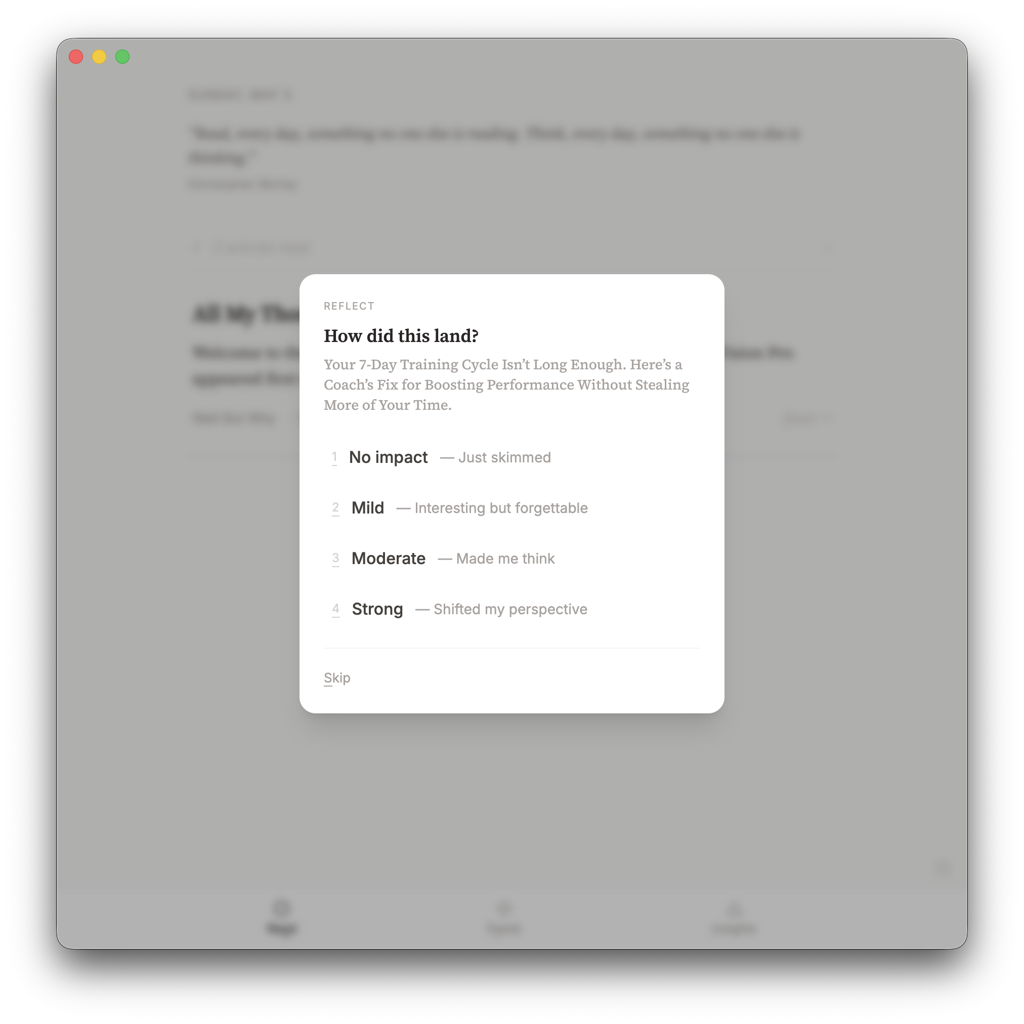 Impact rating after reading an article