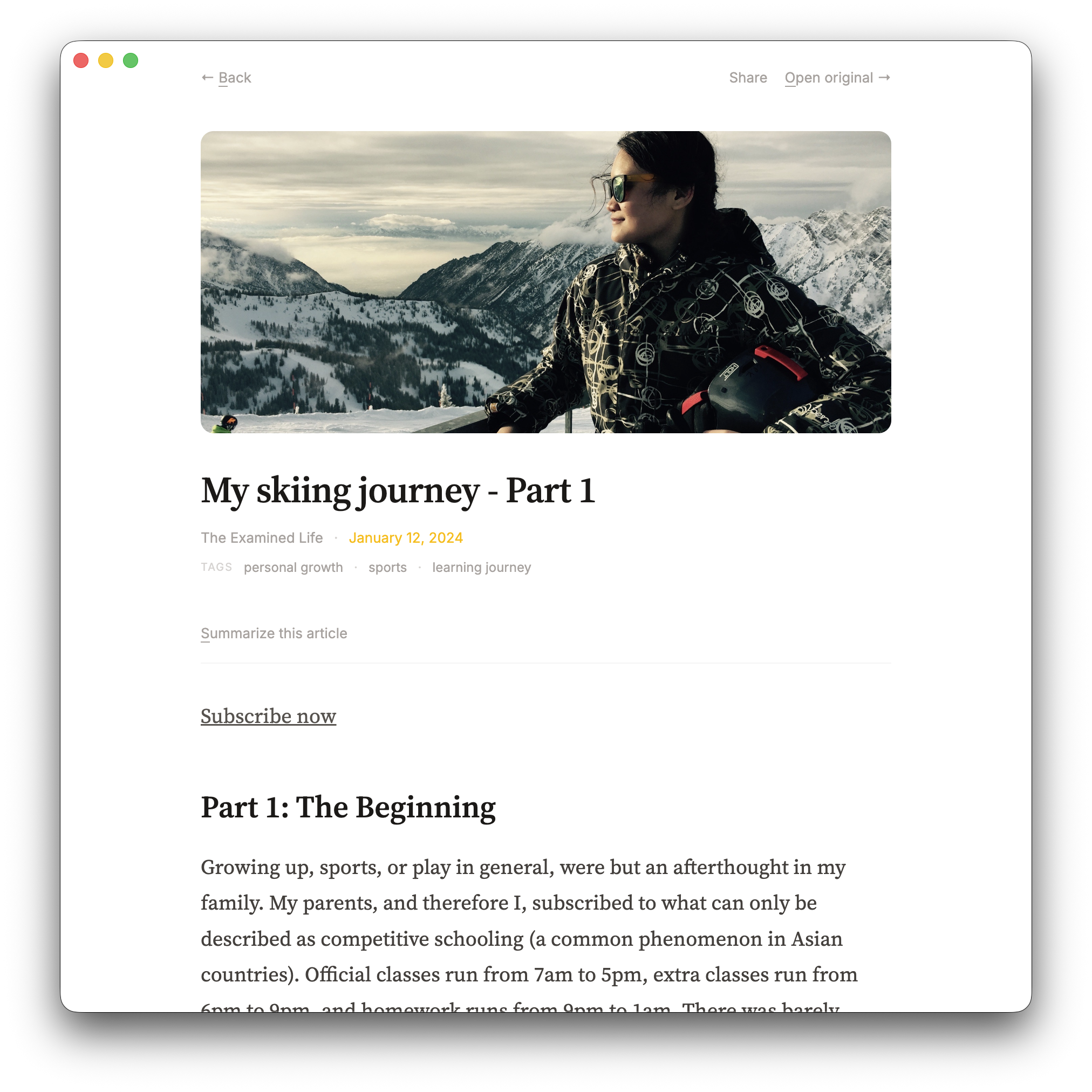 Article reader with clean typography and hero image
